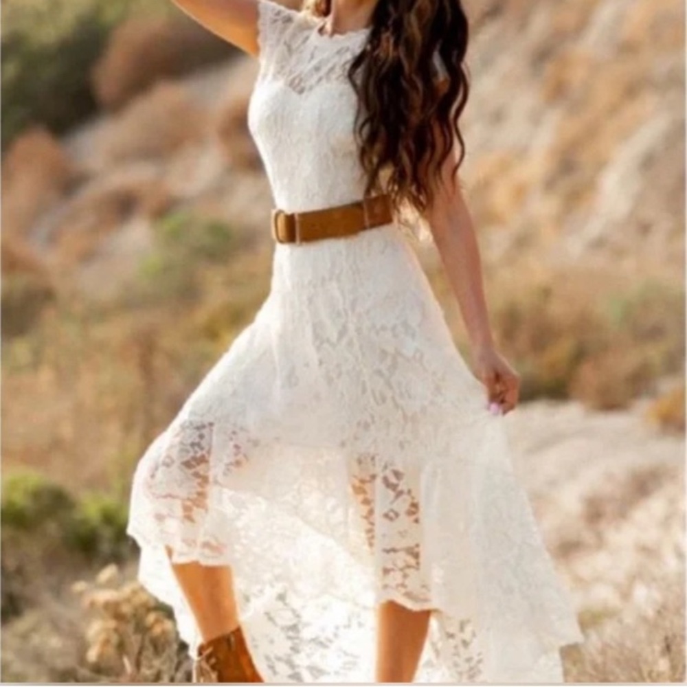 Joyfolie White Lace High Low Dress
